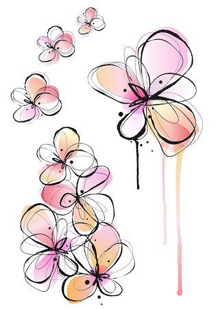 abstract ink and watercolor flowers, vector background Stock Photo - Budget Royalty-Free & Subscription, Code: 400-06698486