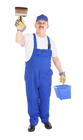 house painter with bucket and paintbrush on white background Stock Photo - Budget Royalty-Free & Subscription, Code: 400-06698481