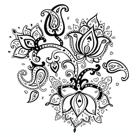 elegant white flower sillouette - Paisley ornament.  Lotus flower. Vector illustration isolated. Stock Photo - Budget Royalty-Free & Subscription, Code: 400-06698661