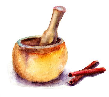 Pounder and pestle, watercolor illustration Stock Photo - Budget Royalty-Free & Subscription, Code: 400-06698695
