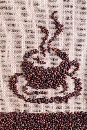 Coffee on burlap sack background forming the shape of a cup Stock Photo - Budget Royalty-Free & Subscription, Code: 400-06698789