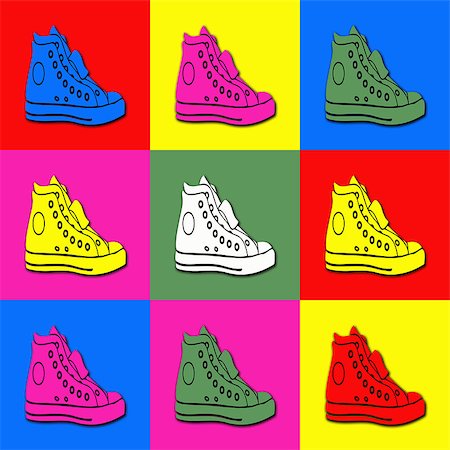 simsearch:400-04041440,k - Pop art sneakers in colorful rectangles Foto de stock - Super Valor sin royalties y Suscripción, Código: 400-06698942