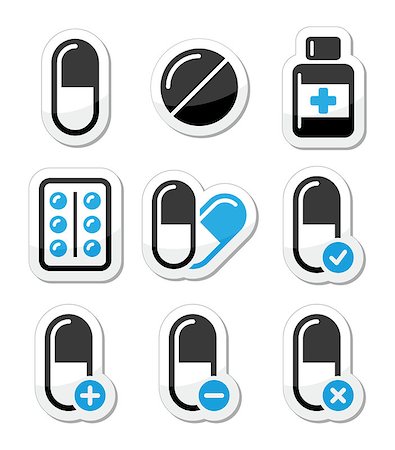 Black and blue labels set isolated on white - health, medicine, pills, addiction Stock Photo - Budget Royalty-Free & Subscription, Code: 400-06698974