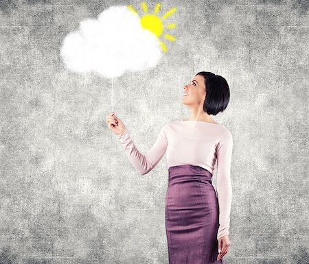 dreaming cloud girl - Girl holds a white cloud in a hand Stock Photo - Budget Royalty-Free & Subscription, Code: 400-06699164