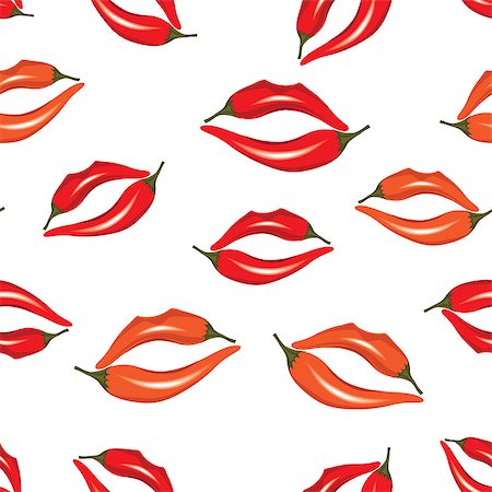 person with hot pepper - Woman lips as pepper, hot kiss seamless pattern, vector illustration isolated on white. Stock Photo - Budget Royalty-Free & Subscription, Code: 400-06699271