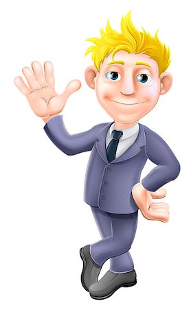 A cartoon blonde business man mascot in a suit waving Stock Photo - Budget Royalty-Free & Subscription, Code: 400-06699410