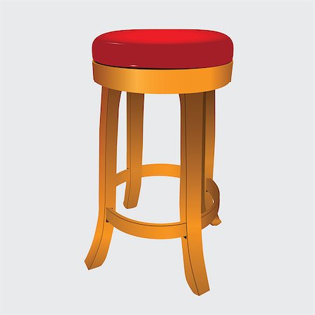 Wooden stool with a soft leather seat. Vector illustration. Stock Photo - Budget Royalty-Free & Subscription, Code: 400-06699436