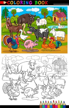 simsearch:400-06687855,k - Coloring Book or Coloring Page Cartoon Illustration of Funny Farm and Livestock Animals for Children Education Stock Photo - Budget Royalty-Free & Subscription, Code: 400-06699584