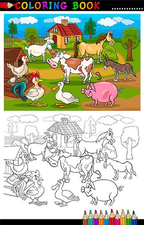simsearch:400-06687855,k - Coloring Book or Coloring Page Cartoon Illustration of Funny Farm and Livestock Animals for Children Education Stock Photo - Budget Royalty-Free & Subscription, Code: 400-06699585