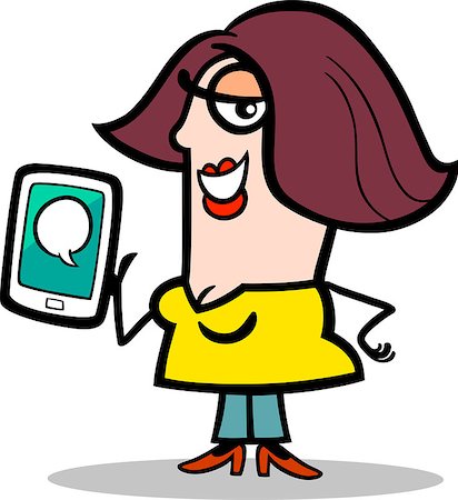 Cartoon Illustration of Happy Woman with Message on her Tablet Pc Device Photographie de stock - Aubaine LD & Abonnement, Code: 400-06699608