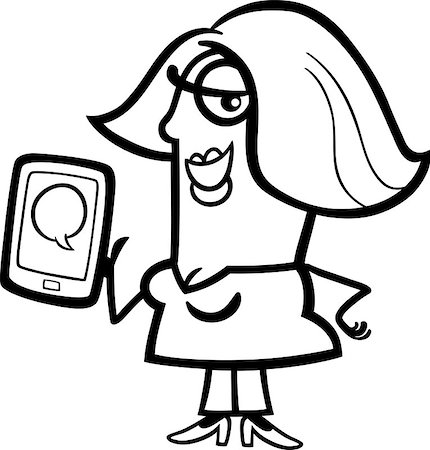 Black and White Cartoon Illustration of Happy Woman with Message on her Tablet Pc Device Photographie de stock - Aubaine LD & Abonnement, Code: 400-06699609