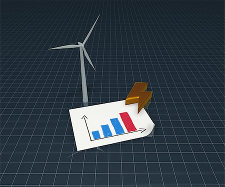 wind generator, flash symbol and business graph on paper sheet - 3d illustration Stock Photo - Budget Royalty-Free & Subscription, Code: 400-06699735