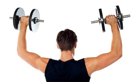 simsearch:400-06859184,k - Rear view of a young male bodybuilder doing heavy weight exercise with dumbbells Photographie de stock - Aubaine LD & Abonnement, Code: 400-06699789