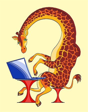 The big giraffe sits at the laptop,all layers separate, are not present transparent  and   gradients Photographie de stock - Aubaine LD & Abonnement, Code: 400-06691728