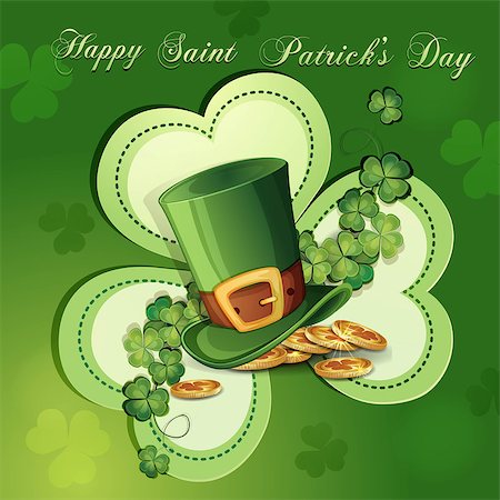 Saint Patrick's Day card with clover ,hat and gold Stock Photo - Budget Royalty-Free & Subscription, Code: 400-06691741