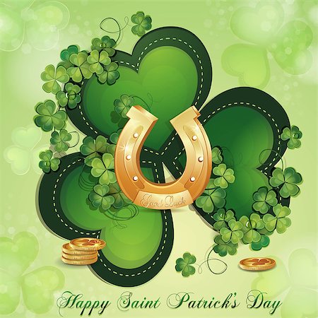 Saint Patrick's Day card with clover and horseshoe Stock Photo - Budget Royalty-Free & Subscription, Code: 400-06691743