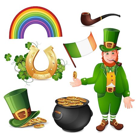 Leprechaun and Saint Patrick's Day symbols isolated on white Stock Photo - Budget Royalty-Free & Subscription, Code: 400-06692524