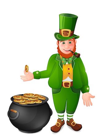 Leprechaun with cauldron full of gold coins isolated  on white Stock Photo - Budget Royalty-Free & Subscription, Code: 400-06692522