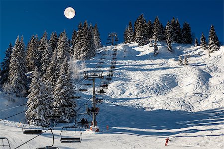 ski hill with chair lift - Full Moon above Riding Chairlift in French Alps Mountains, Megeve Stock Photo - Budget Royalty-Free & Subscription, Code: 400-06692565