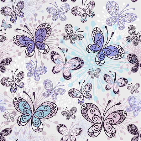 simsearch:400-05890035,k - Pink-violet-blue seamless pattern with transparent butterflies (vector EPS 10) Foto de stock - Super Valor sin royalties y Suscripción, Código: 400-06692922