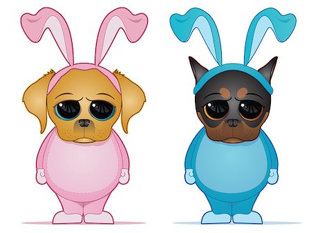simsearch:400-07254895,k - Two puppies dressing in pink and blue rabbit costumes Stock Photo - Budget Royalty-Free & Subscription, Code: 400-06693245
