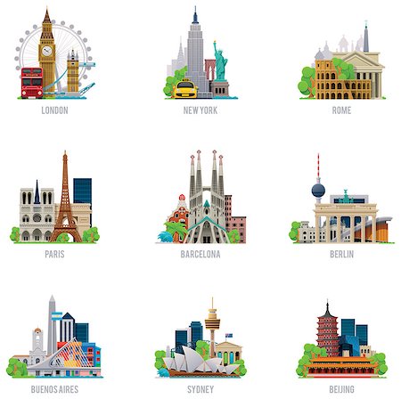 Set of the simple icons representing popular travel destinations Stock Photo - Budget Royalty-Free & Subscription, Code: 400-06693256