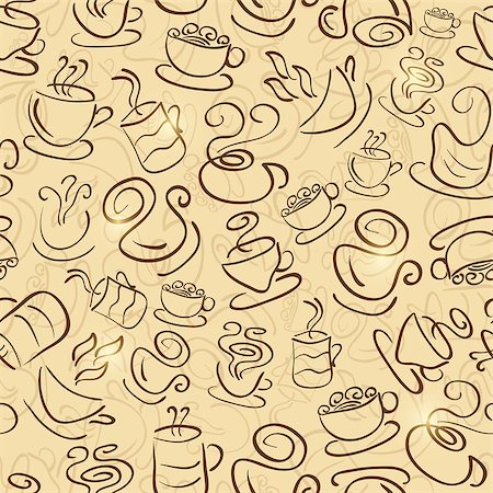 Brown Seamless Pattern with Coffee and Tea Cups. Vector Background Illustration. Stock Photo - Budget Royalty-Free & Subscription, Code: 400-06693562