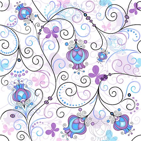Gentle seamless spring pattern with vivid flowers and transparent butterflies (vector EPS 10) Stock Photo - Budget Royalty-Free & Subscription, Code: 400-06693591