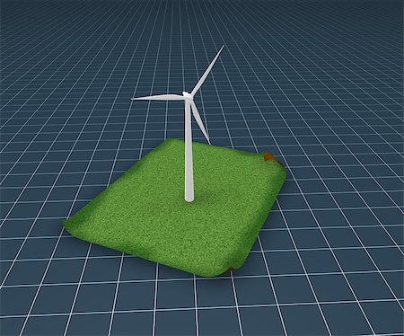 wind turbine on grass isle - 3d illustration Stock Photo - Budget Royalty-Free & Subscription, Code: 400-06700267