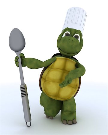 simsearch:400-05384268,k - 3D render of a tortoise chef with sppon Photographie de stock - Aubaine LD & Abonnement, Code: 400-06700305