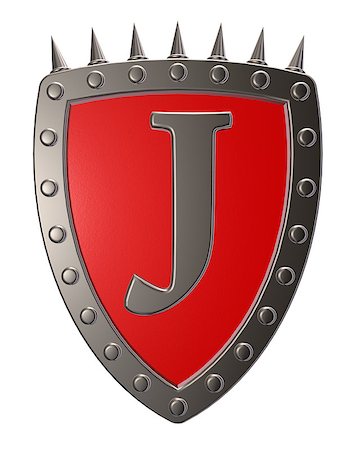 simsearch:400-04661440,k - metal shield with letter j on white background - 3d illustration Fotografie stock - Microstock e Abbonamento, Codice: 400-06700637