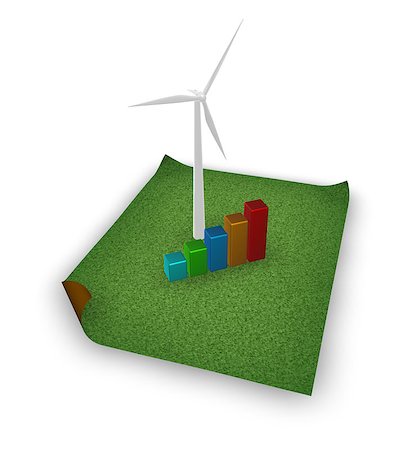wind turbine and business graph on grass isle - 3d illustration Stock Photo - Budget Royalty-Free & Subscription, Code: 400-06700660