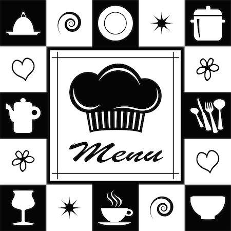 dinner plate graphic - Cover of restaurant menu in white and black Stock Photo - Budget Royalty-Free & Subscription, Code: 400-06700676