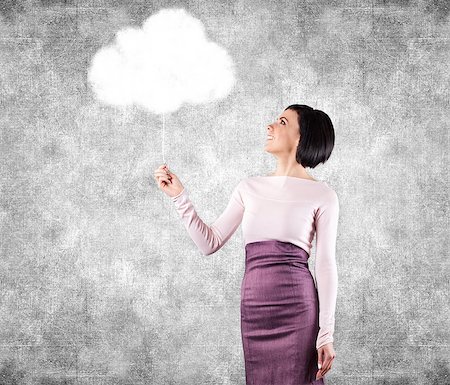 dreaming cloud girl - Girl holds a white cloud in a hand Stock Photo - Budget Royalty-Free & Subscription, Code: 400-06700696