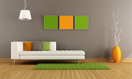 Modern living room with white couch and colorful cushion - rendering Foto de stock - Super Valor sin royalties y Suscripción, Código: 400-06700983