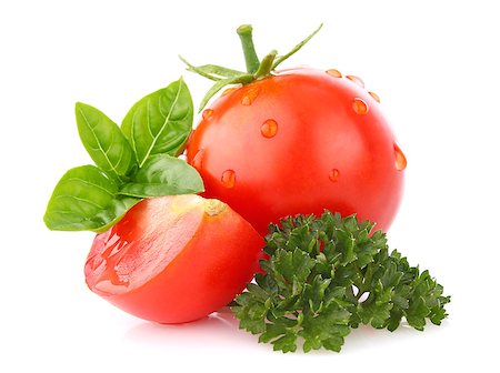 simsearch:400-07629553,k - ripe tomato with basil and parsley isolated on white background Fotografie stock - Microstock e Abbonamento, Codice: 400-06701104