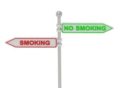 simsearch:400-05731083,k - Signs with red "SMOKING" and green "NO SMOKING" pointing in opposite directions, Isolated on white background, 3d rendering Foto de stock - Royalty-Free Super Valor e Assinatura, Número: 400-06701206