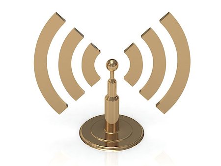 simsearch:400-06701245,k - Gold antenna with radio waves on white background Foto de stock - Super Valor sin royalties y Suscripción, Código: 400-06701216