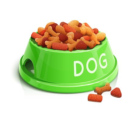 empty pet food bowl - bowl with dog feed  vector illustration isolated on white background EPS10. Transparent objects and opacity masks used for shadows and lights drawing Stock Photo - Budget Royalty-Free & Subscription, Code: 400-06701328