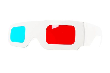 Fish-eye view of red-and-blue disposable glasses for 3D films and images. Isolated on white background. Close-up. Studio photography. Stock Photo - Budget Royalty-Free & Subscription, Code: 400-06701323