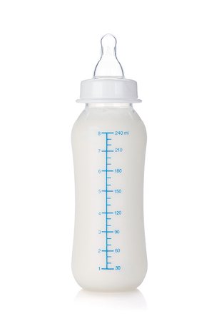 Baby bottle with milk for boy. Isolated on white background Stock Photo - Budget Royalty-Free & Subscription, Code: 400-06701440