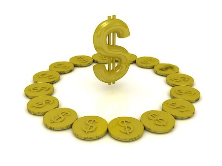 simsearch:400-07682549,k - Gold coins around the dollar from gold on a white background Stock Photo - Budget Royalty-Free & Subscription, Code: 400-06701659