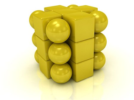Gold cube and balls on a white background Stock Photo - Budget Royalty-Free & Subscription, Code: 400-06701677