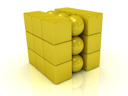 simsearch:400-07260449,k - Gold cube and gold balls in the cube Fotografie stock - Microstock e Abbonamento, Codice: 400-06701678