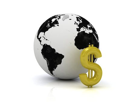 simsearch:400-06363455,k - 3D abstraction. Dollar signs in gold and the planet on a white background Stockbilder - Microstock & Abonnement, Bildnummer: 400-06701695