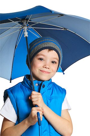 paleka (artist) - 5 years old boy holding blue umbrella, isolated on white background Photographie de stock - Aubaine LD & Abonnement, Code: 400-06701711