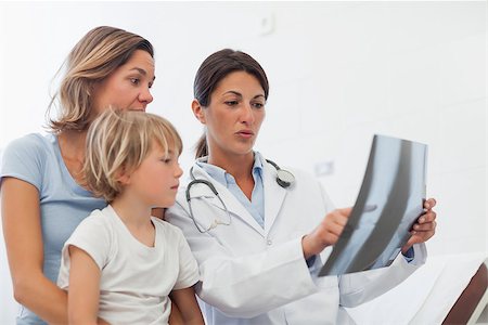 simsearch:400-06734647,k - Doctor examining the X-ray next to a mother and her child in examination room Stock Photo - Budget Royalty-Free & Subscription, Code: 400-06734749
