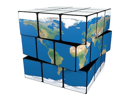 Cube representing planet Earth isolated on white background. Elements of this image furnished by NASA. Fotografie stock - Microstock e Abbonamento, Codice: 400-06735697