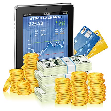 simsearch:400-07295043,k - Financial Concept Make Money on the Internet with Tablet PC and Stock Market Application on Screen and Money, icon isolated on white, vector Foto de stock - Super Valor sin royalties y Suscripción, Código: 400-06735800