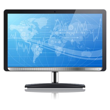 Business concept - Graph on Computer Monitor with Earth and Icons, isolated on white background, vector illustration Stock Photo - Budget Royalty-Free & Subscription, Code: 400-06735802